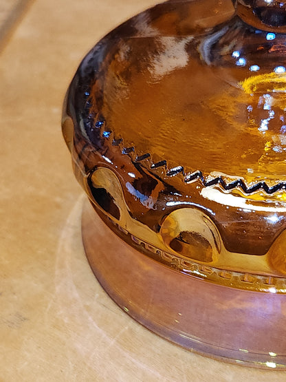 Indiana Glass Compote Kings Crown Thumbprint Pedestal Candy Dish Iridescent Gold cg9