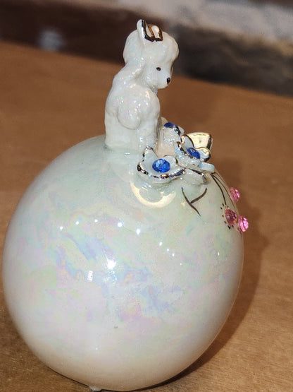 Vintage Porcelain Egg with 3D Lamb Butterfly Flowers and Leaves Gold Accents. Eg9