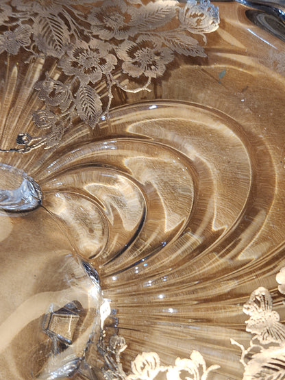 Vintage Cambridge Glass Company Footed Glass Platter with Caprice Pattern With Silver Overlay by Silver City gp8