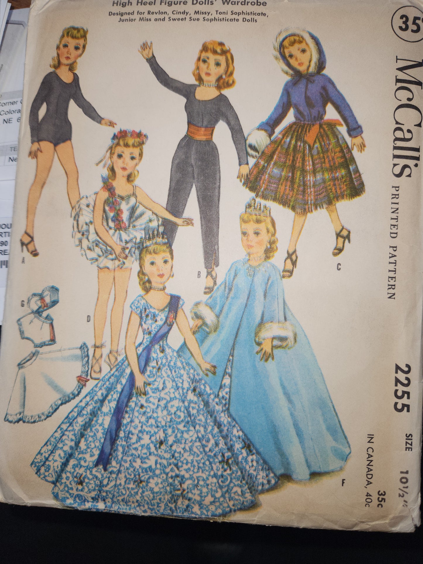Vintage McCalls Sewing Pattern #2255 For 10-1/2” High Heel Figure Dolls 1958 AS IS