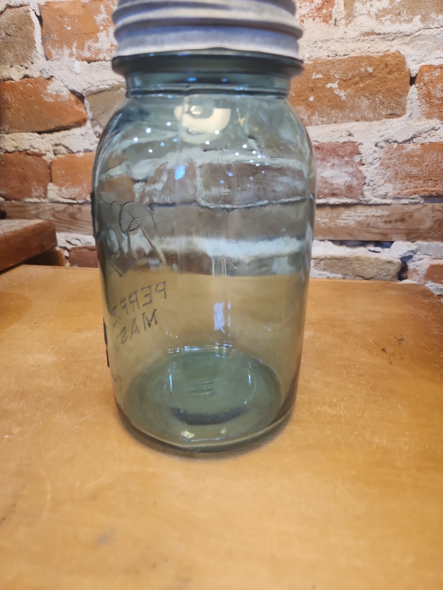 Vintage Ball Perfect Mason Blue Aqua Jar Number 10 with Zinc Lid 1910-1923 Logo jar89