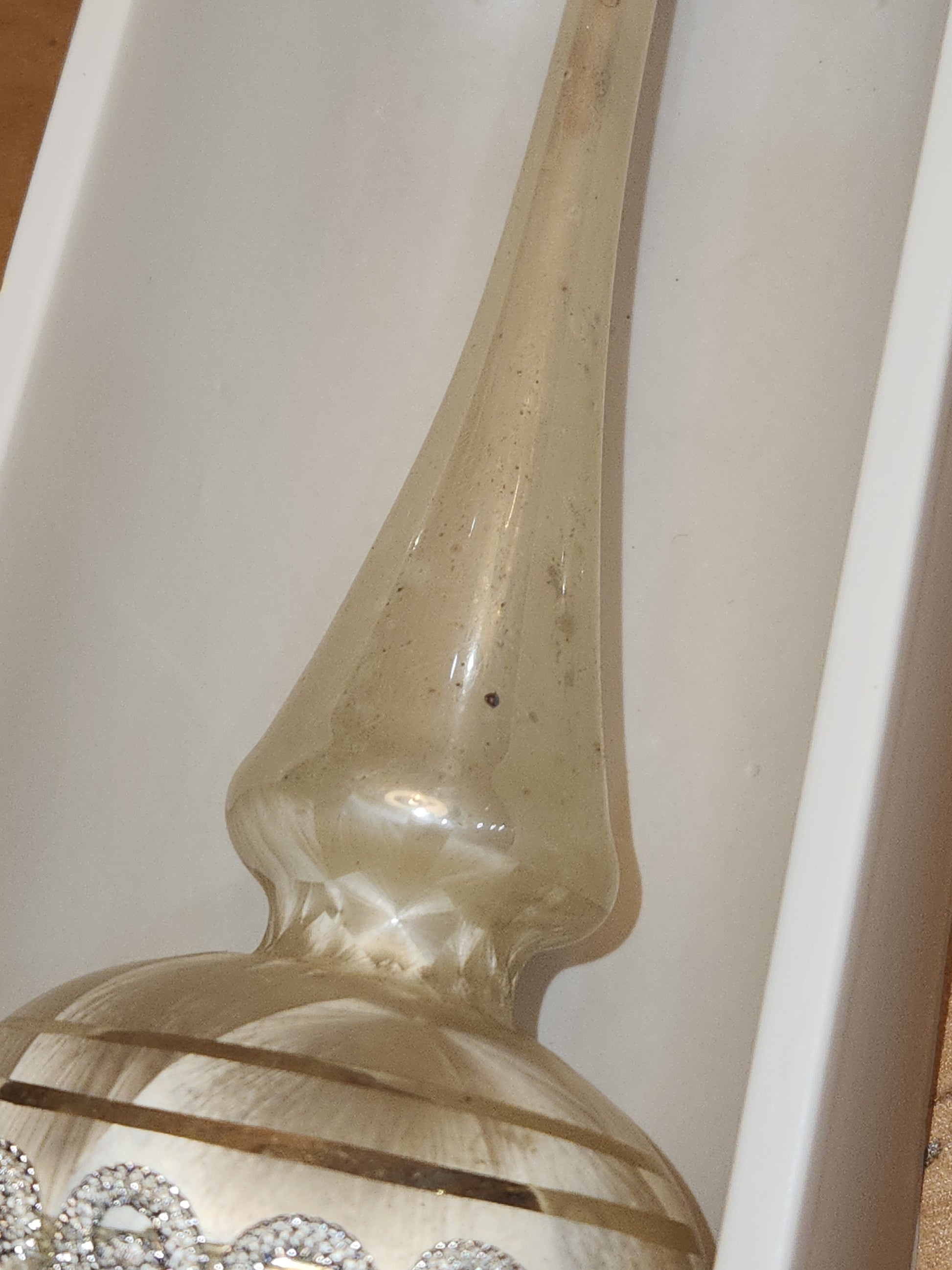 Vintage Rauch Hand Blown Mercury Glass Tree Topper White Gold Glass with Box Box tt11