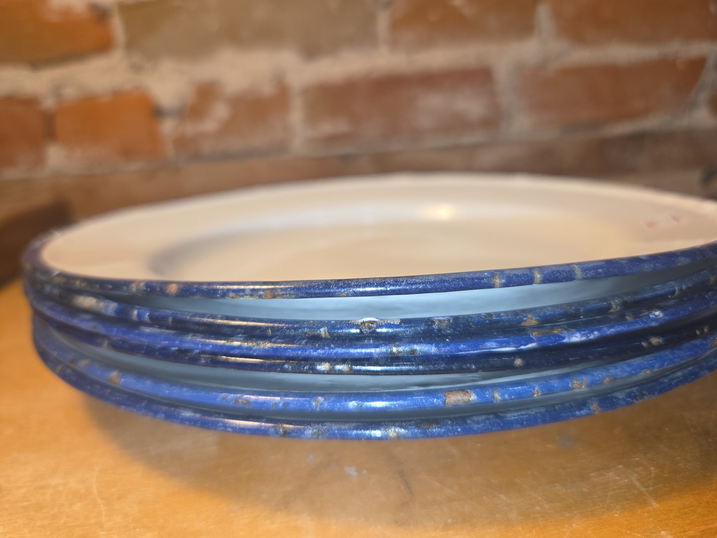 Vintage Set of 6 White Blue Enamel Plates AS IS ena91