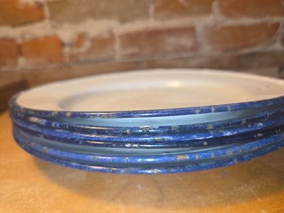 Vintage Set of 6 White Blue Enamel Plates AS IS ena91
