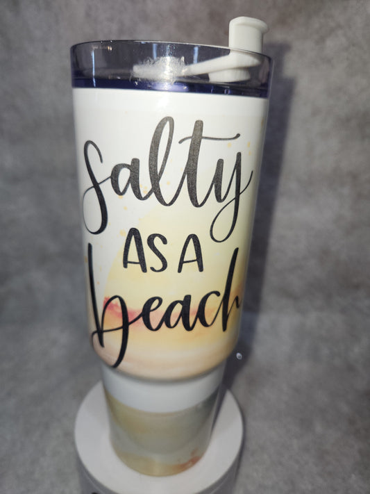 30 Oz Stainless steel Insulated Tumbler says "Salty as a Beach" NOT PERFECT tsb7