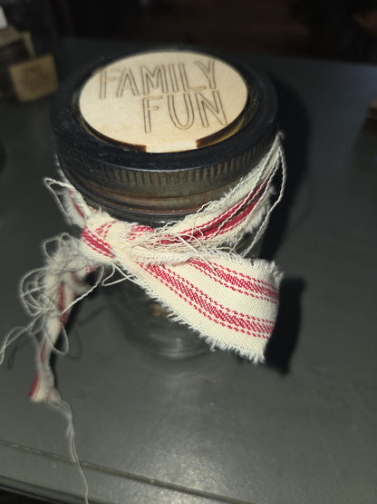 Family Fun Jar Pick an Activity with Red Stripped Ribbon ffj1