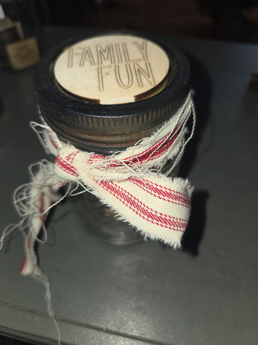 Family Fun Jar Pick an Activity with Red Stripped Ribbon ffj1