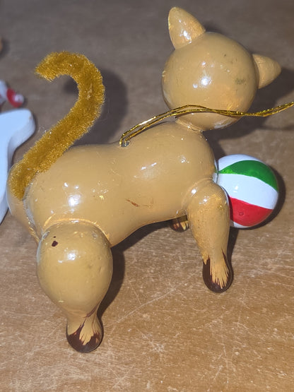 Vintage Wooden Ornaments Snowman Cat Shoe Tree Set of 5 MCM Kitchy