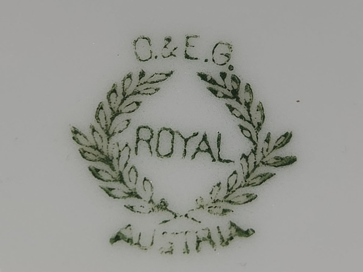 Vintage O. & E.G. Royal Austria White Porcelain Vanity Tray Hair Reciever Powder Jar vt7