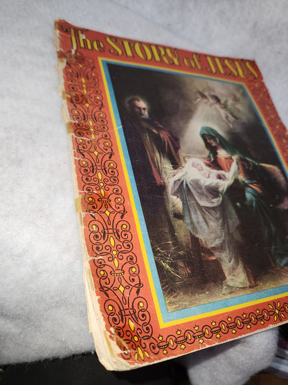 Vintage "The Story of Jesus" 2237 1939 Copyright Saalfield Publishing Co. USA Linen Large 12.5"