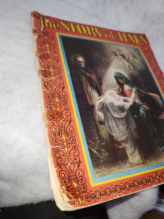 Vintage "The Story of Jesus" 2237 1939 Copyright Saalfield Publishing Co. USA Linen Large 12.5"