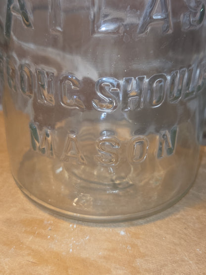 Vintage 1/2 Gallon Jar Atlas Strong Shoulder Mason Clear Glass with Atlas Zinc Lid jar54