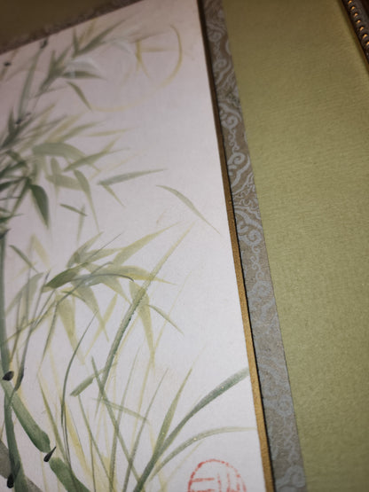 Vintage Peggy Pai Laughlin Framed Mixed Medium Painting B Hawaii Bamboo Dedicated by Artist 9 x 12 Frame