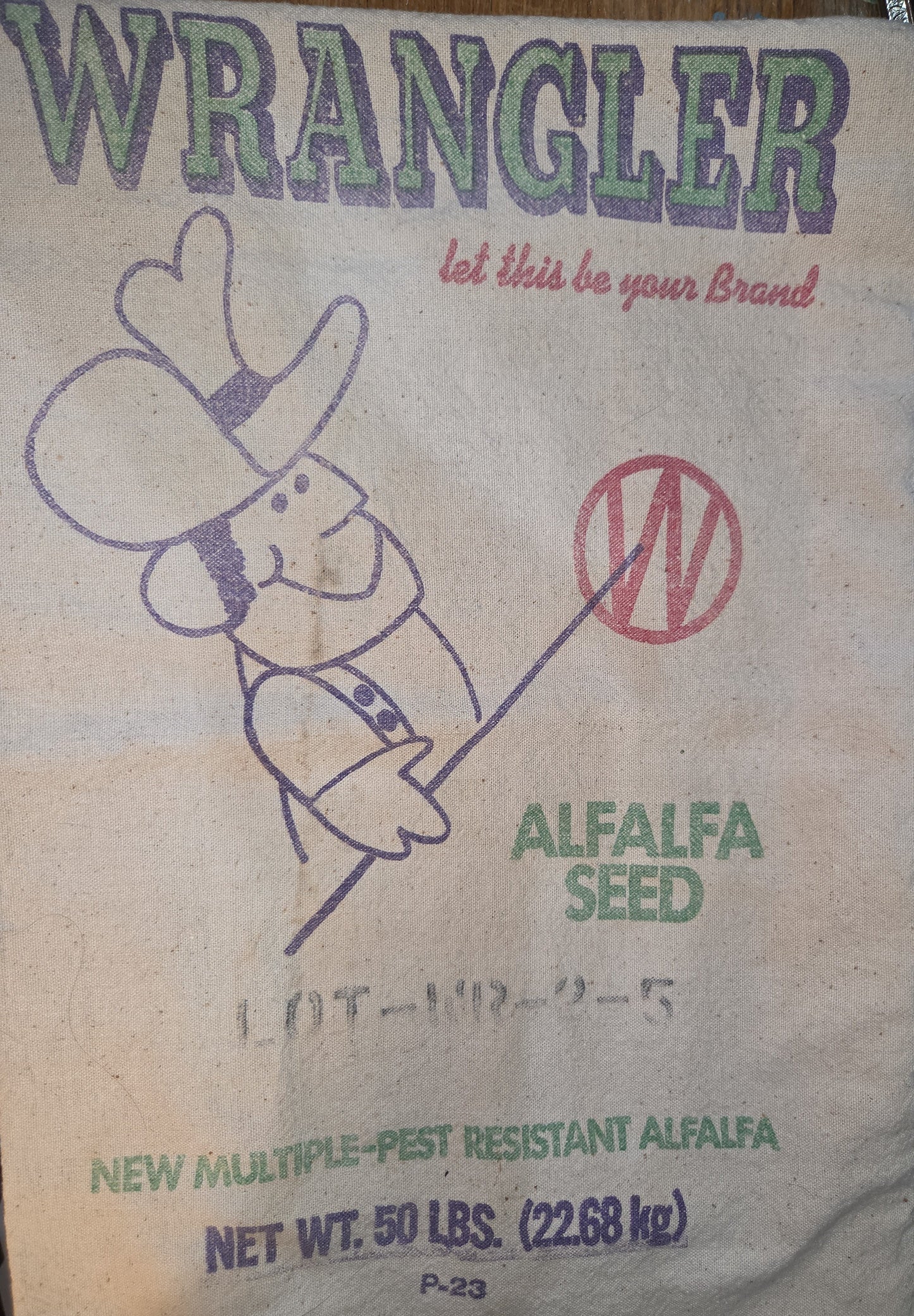 Vintage Alfalfa Seed Sack Wrangler Nebraska 1983 Read Description sa5