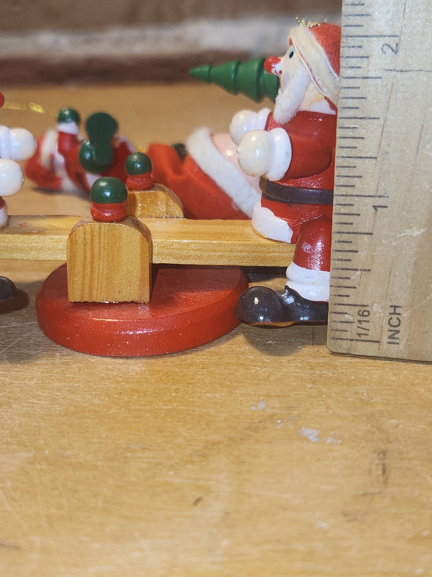 Vintage Wooden Ornaments Santa Set of 4 MCM Kitchy
