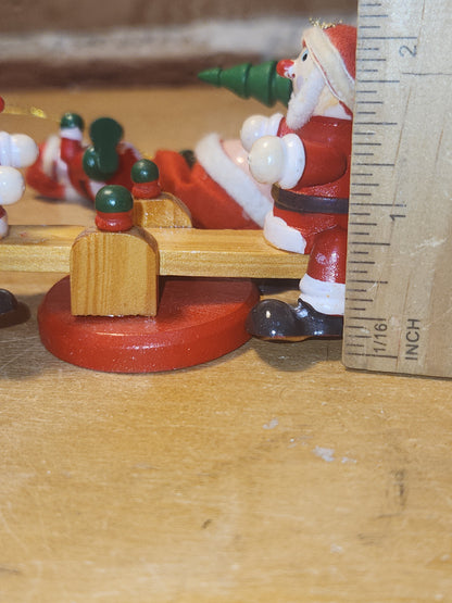 Vintage Wooden Ornaments Santa Set of 4 MCM Kitchy
