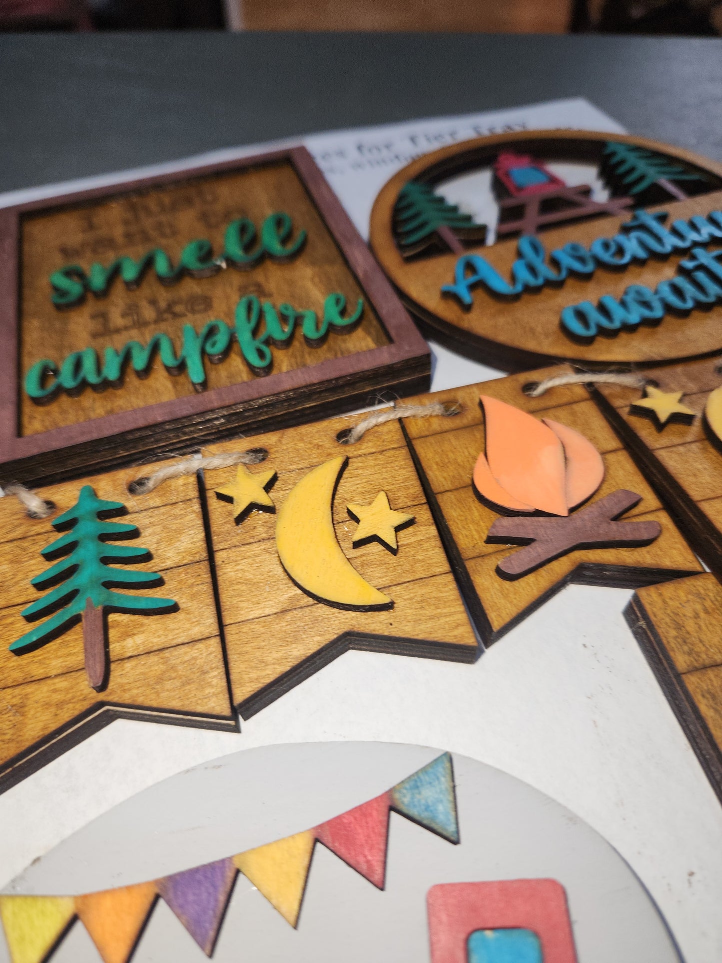 Tier Tray Decorations Handcrafted Camping Camper Adventure Campfire ttm1