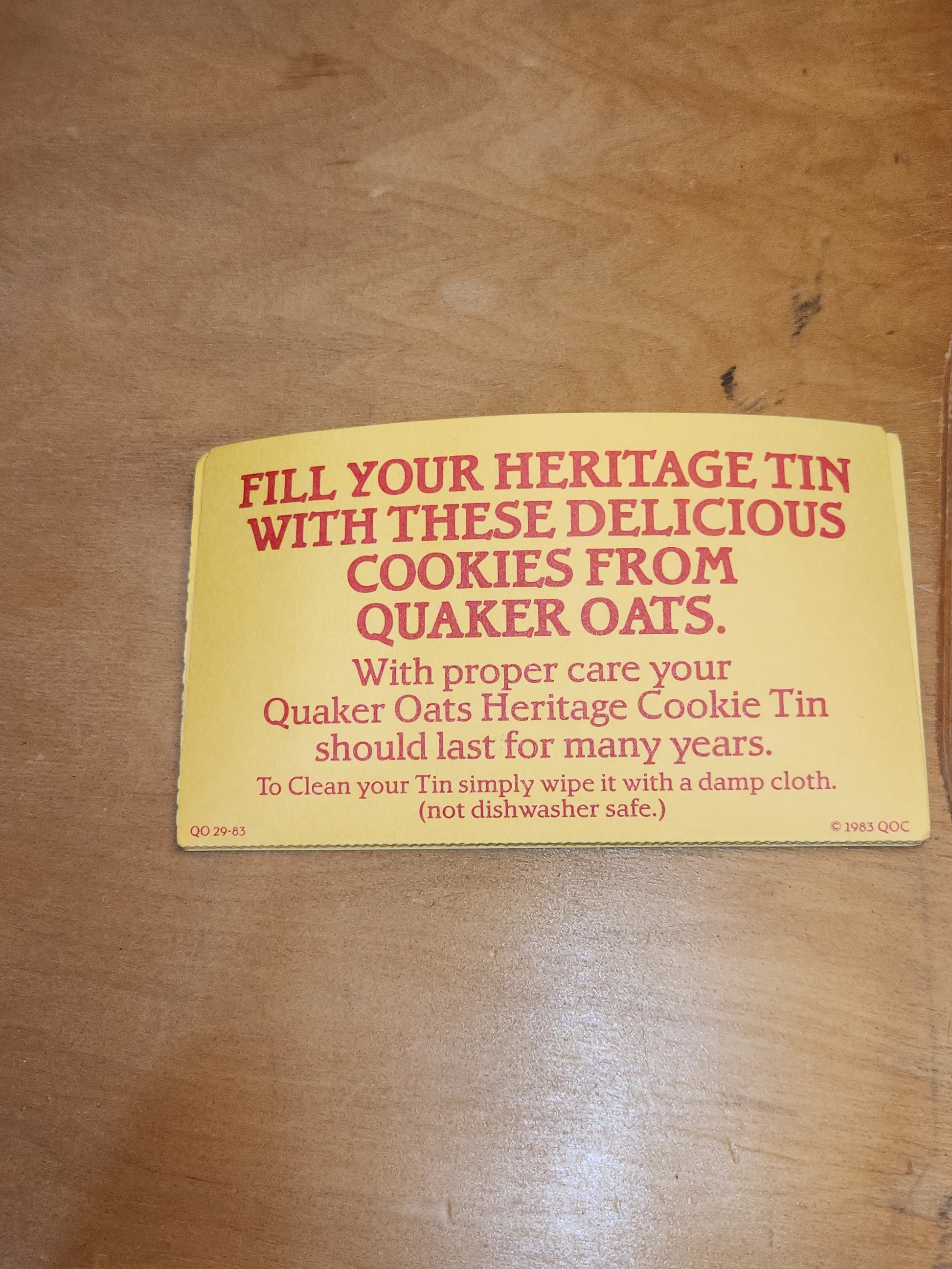 Vintage Quaker Oats Limited Edition 1983 Tin Includes Recipe Card NO CONTENTS ti30