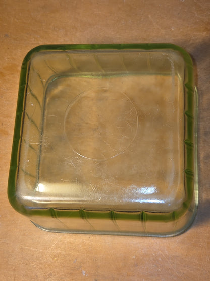 Vintage Uraniun Depression Glass Green Refrigerator Dish AS IS no lid flea bites ug86