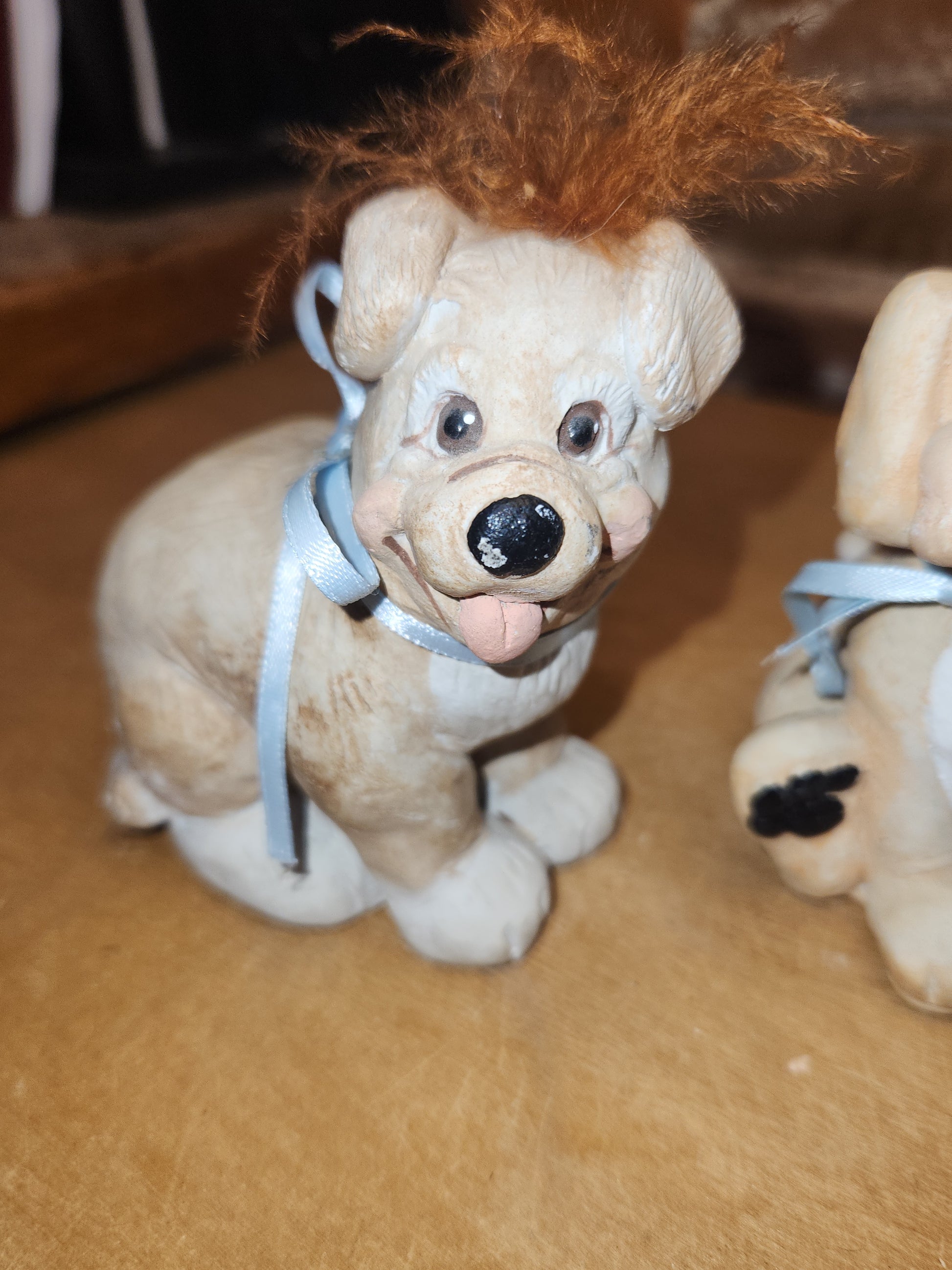 Vintage Dreamsicles Set of 2 Dogs Puppies Blue Ribbon Collar Kristin Haynes Cast Art Industries di6