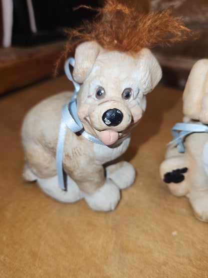 Vintage Dreamsicles Set of 2 Dogs Puppies Blue Ribbon Collar Kristin Haynes Cast Art Industries di6