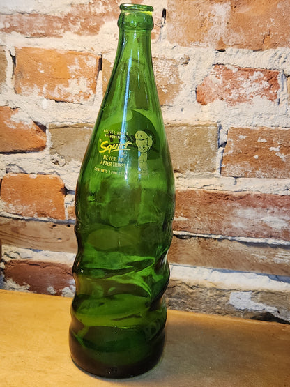 Vintage Soda Bottle Squirt Swirl Green Glass Large 1 Pint 12 oz