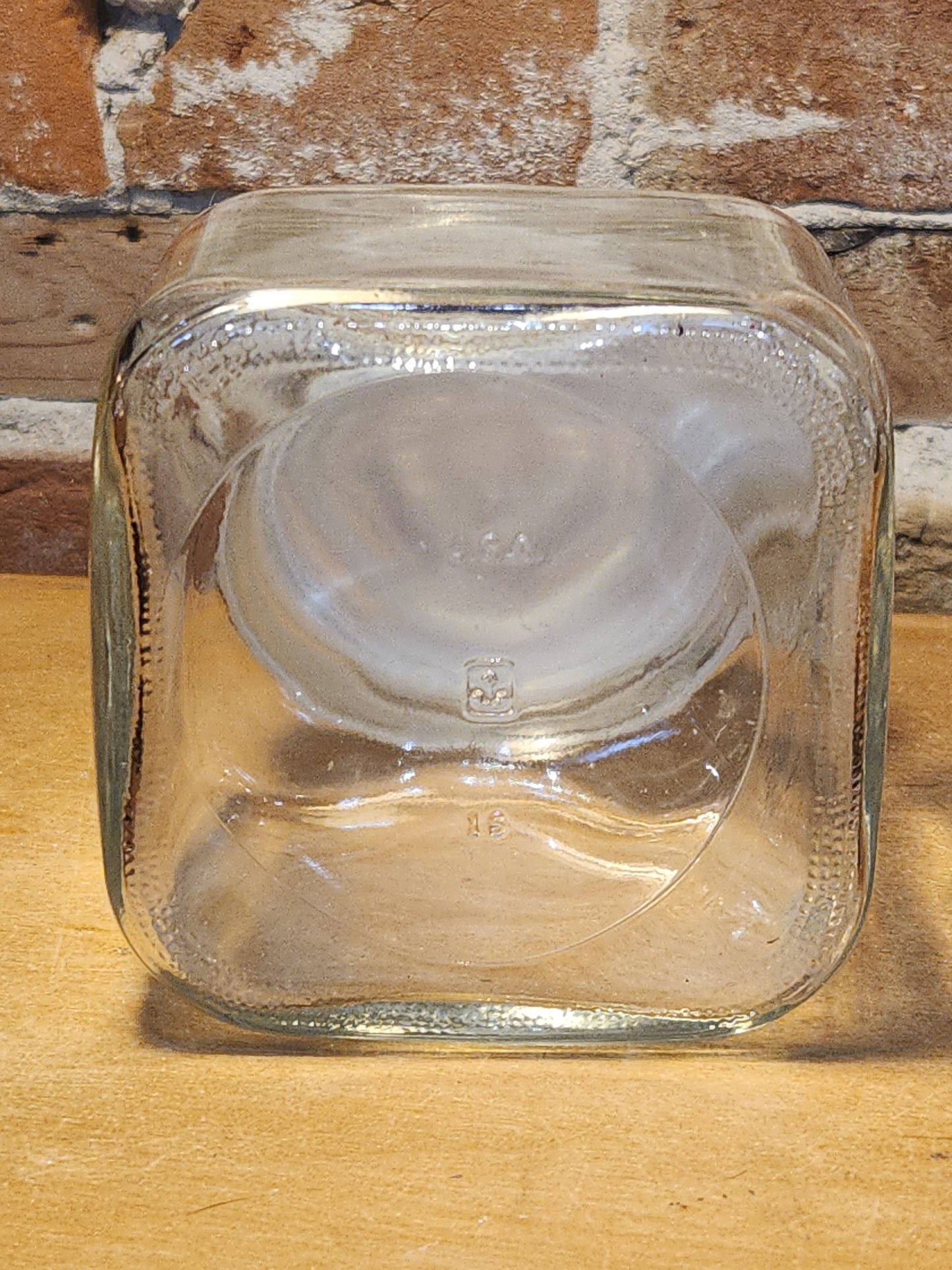 Vintage Clear Glass Square Canister with Sunburst Lid 5 1/4" square sj2