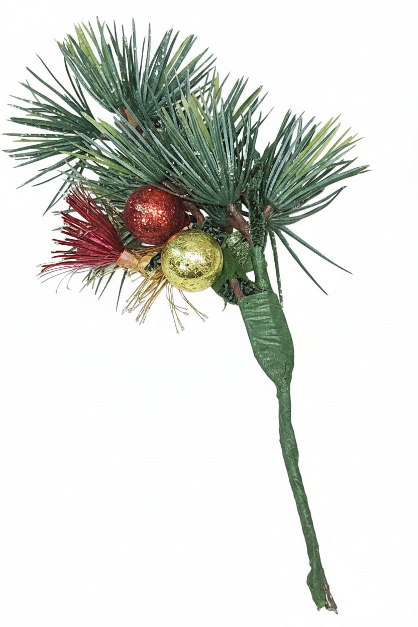 Vintage Christmas Pick with Mercury Glass Ornaments and Mercury Glass Starburt Ornaments cp1