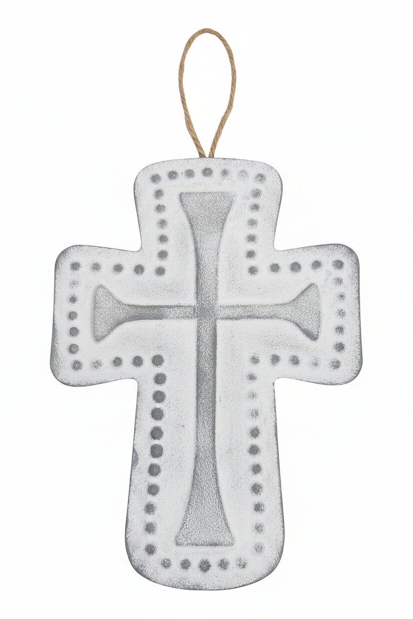 Distressed Metal Cross Dotted Ornament dm1