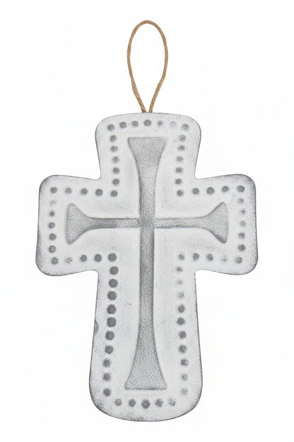 Distressed Metal Cross Dotted Ornament dm1