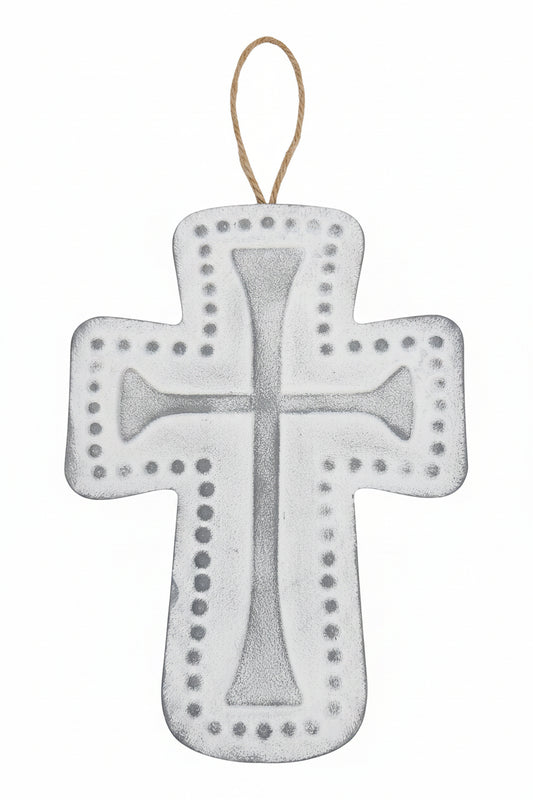 Distressed Metal Cross Dotted Ornament dm1