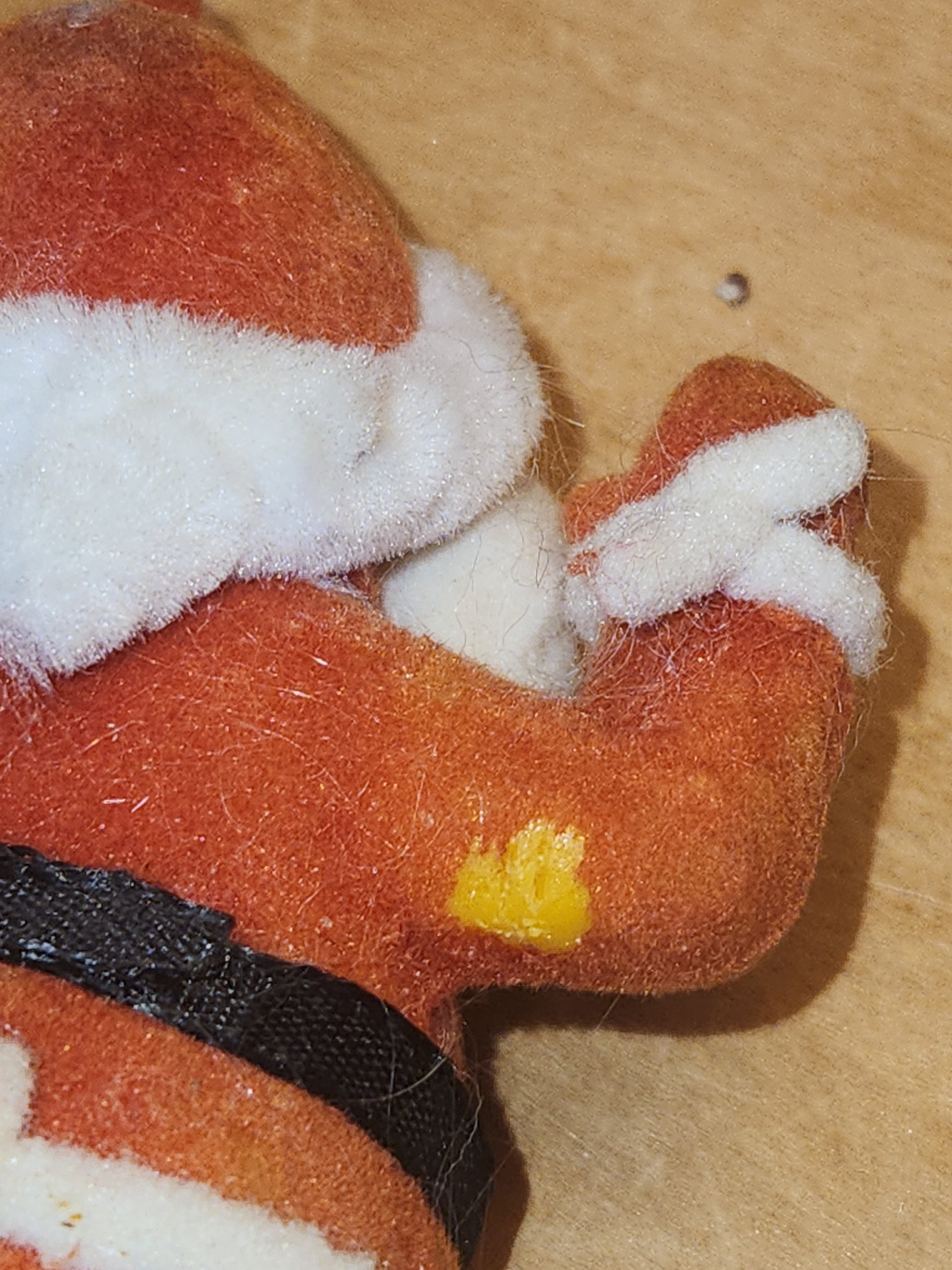 Vintage Flocked Santa CHEEKS GLOW under UV Once on a Pick for Foral Arrangement sf30
