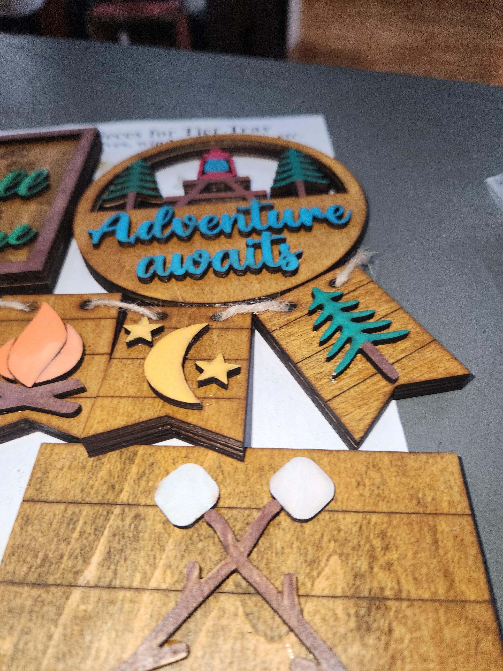 Tier Tray Decorations Handcrafted Camping Camper Adventure Campfire ttm1