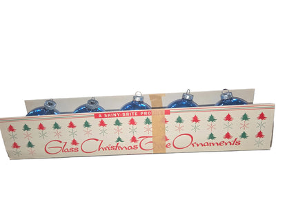 Vintage Shiny Brite Glass Christmas Ornaments Five 3" Blue Shades in Fanci-Pak Box As Is sb10