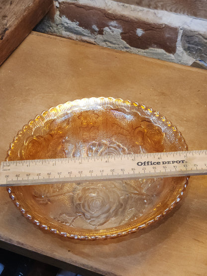 Vintage Carnival Glass Imperial Bowl Open Rose Pattern Scalloped Edge rp8