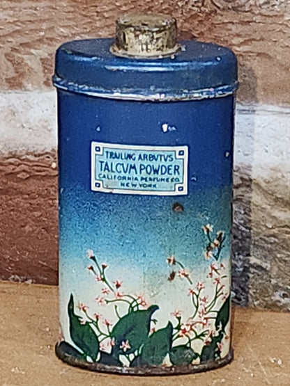 Vintage California Purgume Company Trailing Arbutus Talcum Powder Sample Jack and Jill Jungle Jinks set 1920-30s AS IS tin012