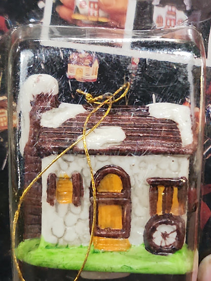 Vintage Holiday Traditions Porcelain House Christmas Ornaments set of 2 NIP and 1 NIP