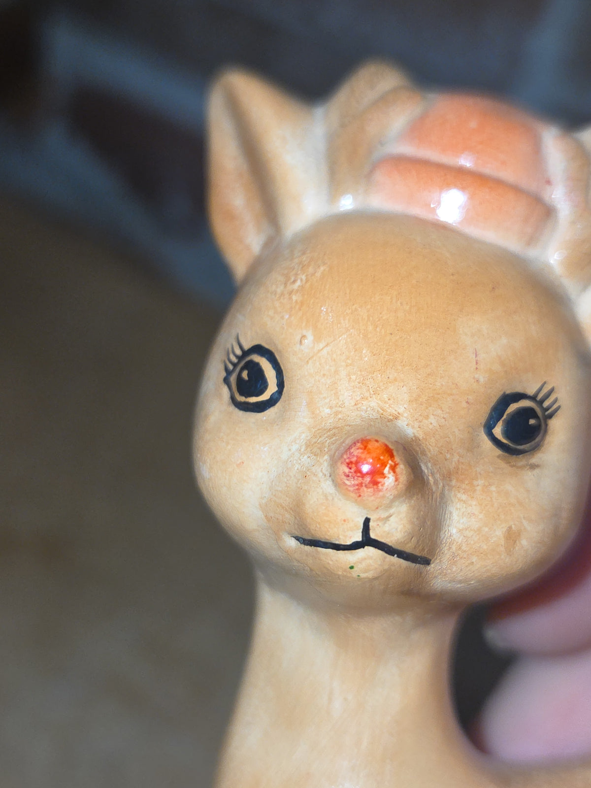 Vintage Ceramic Deer Holly Berries Christmas Handpainted dr4