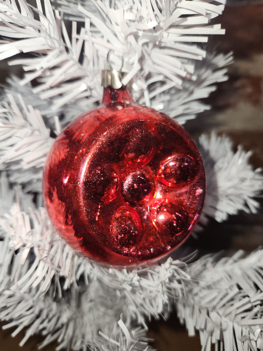 Vintage Red Indent Glass Christmas Ornament Made in USofA vo13