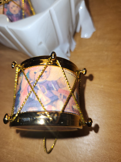 Vintage Giftco Holiday Drum Ornaments Set Of 3 In Original Box Bears