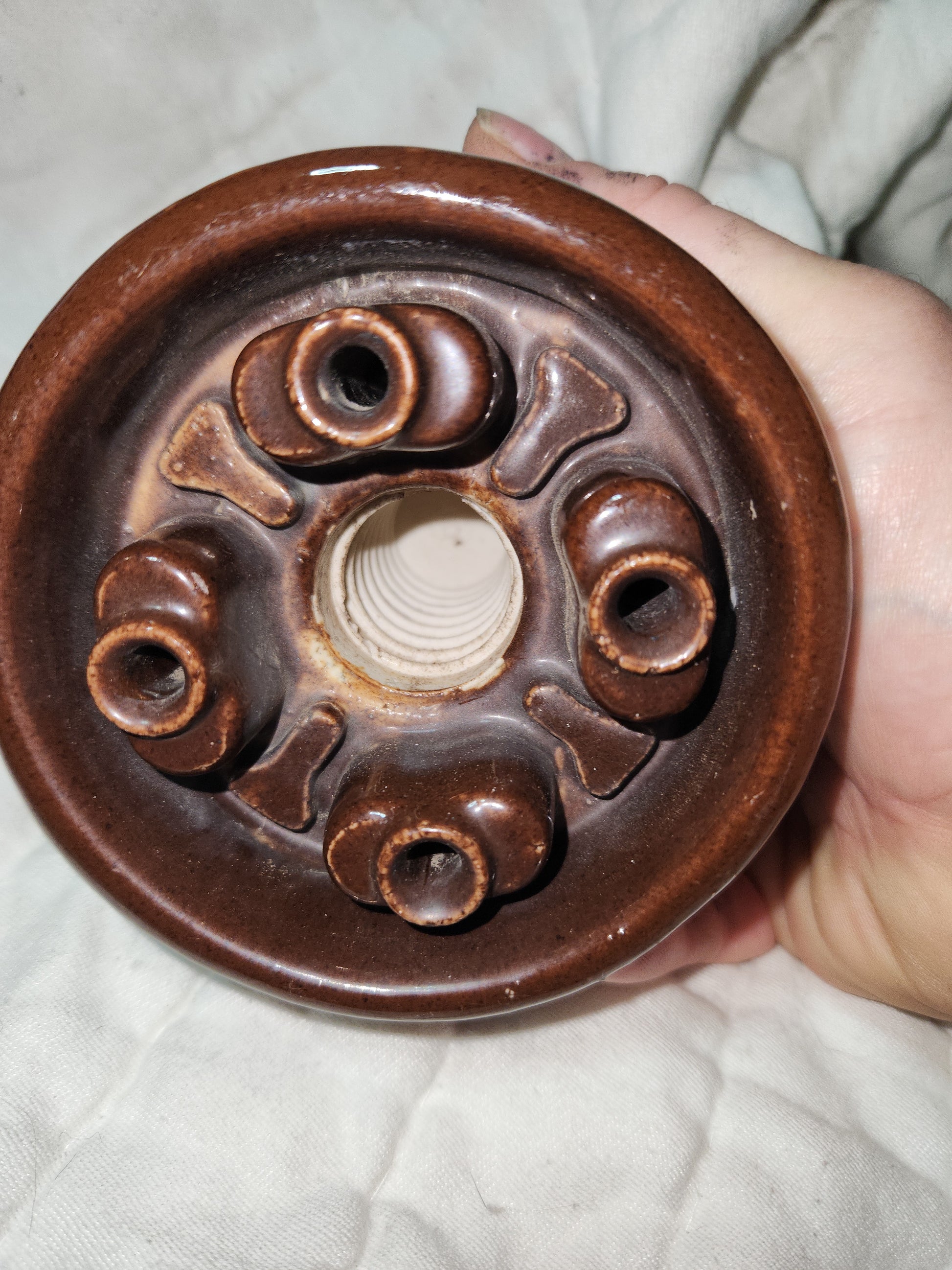 Rare vintage AL CO inc. Pat Pend brown porcelain insulator alco1