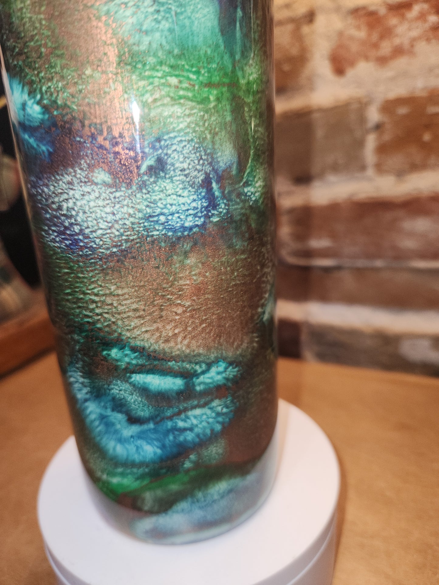 20 ounce stainless steel, Insulated, alcohol ink art Tumbler Copper Teal Blue White AS IS CLEARANCE ai7
