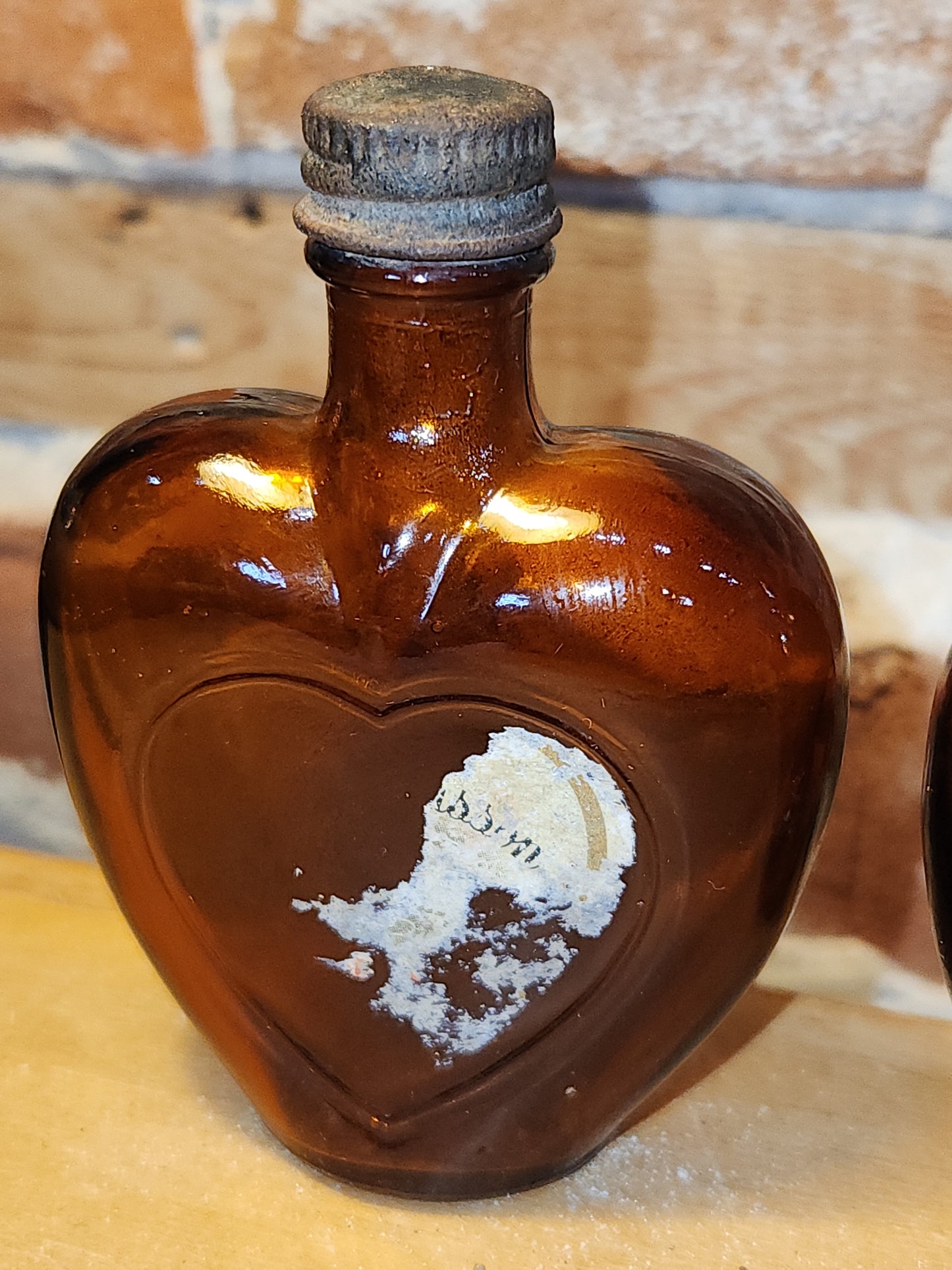 Vintage Liquor Bottles Paul Masson Rare Dry Sherry Heart Shaped Amber Glass Set of 2 vlb01