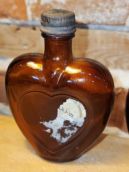 Vintage Liquor Bottles Paul Masson Rare Dry Sherry Heart Shaped Amber Glass Set of 2 vlb01