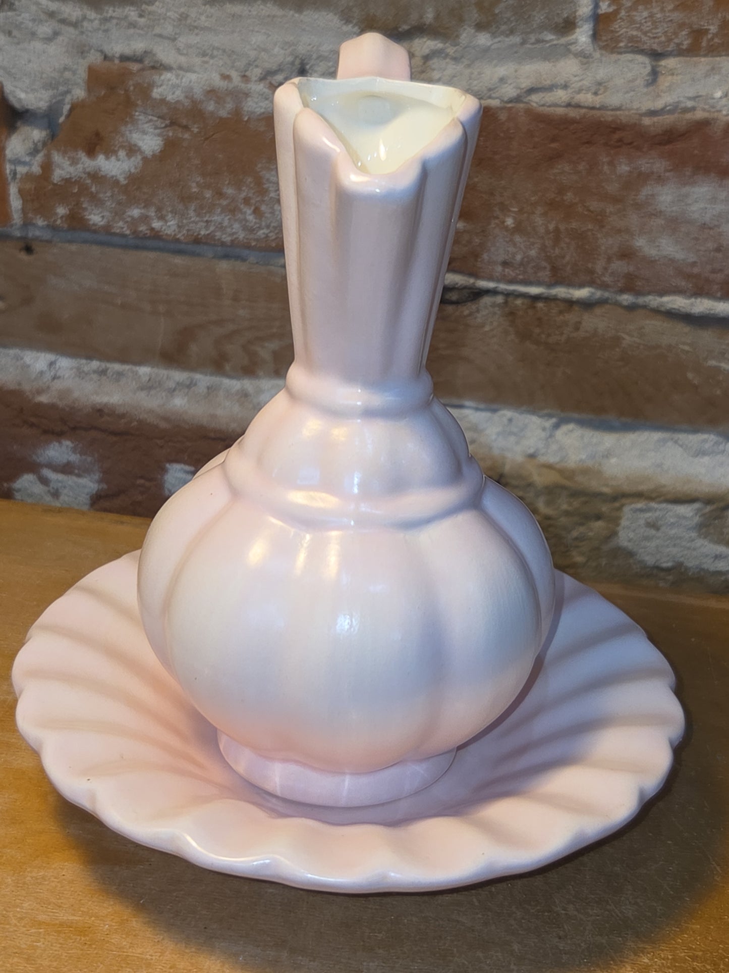 Vintage Ceramic Bisque Pitcher and Bowl 6" Tall Light Pink vp1