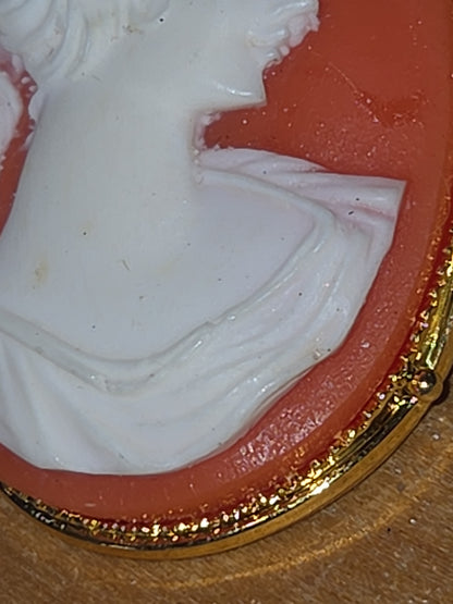 Vintage Italian Sardonyx Shell Cameo Pin Brooch Hand Carved Italia Francesca Gold Tone