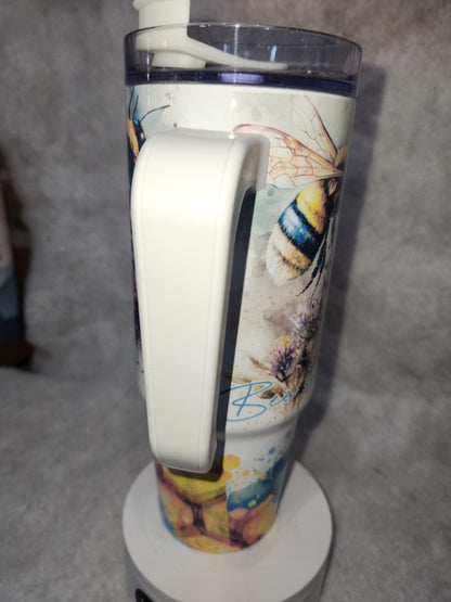 30 Oz Stainless Steel Insulated Tumbler says, "Bee Sweet, Bee Kind, Bee Happy" tbee1