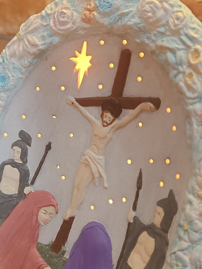 Jesus Crucifixion Oval Ceramic Hand Painted Light