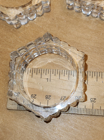 Vintage Crystal Pressed Glass Napkin Holder Rings Diamond Point Design Set of 6 1970s MCM