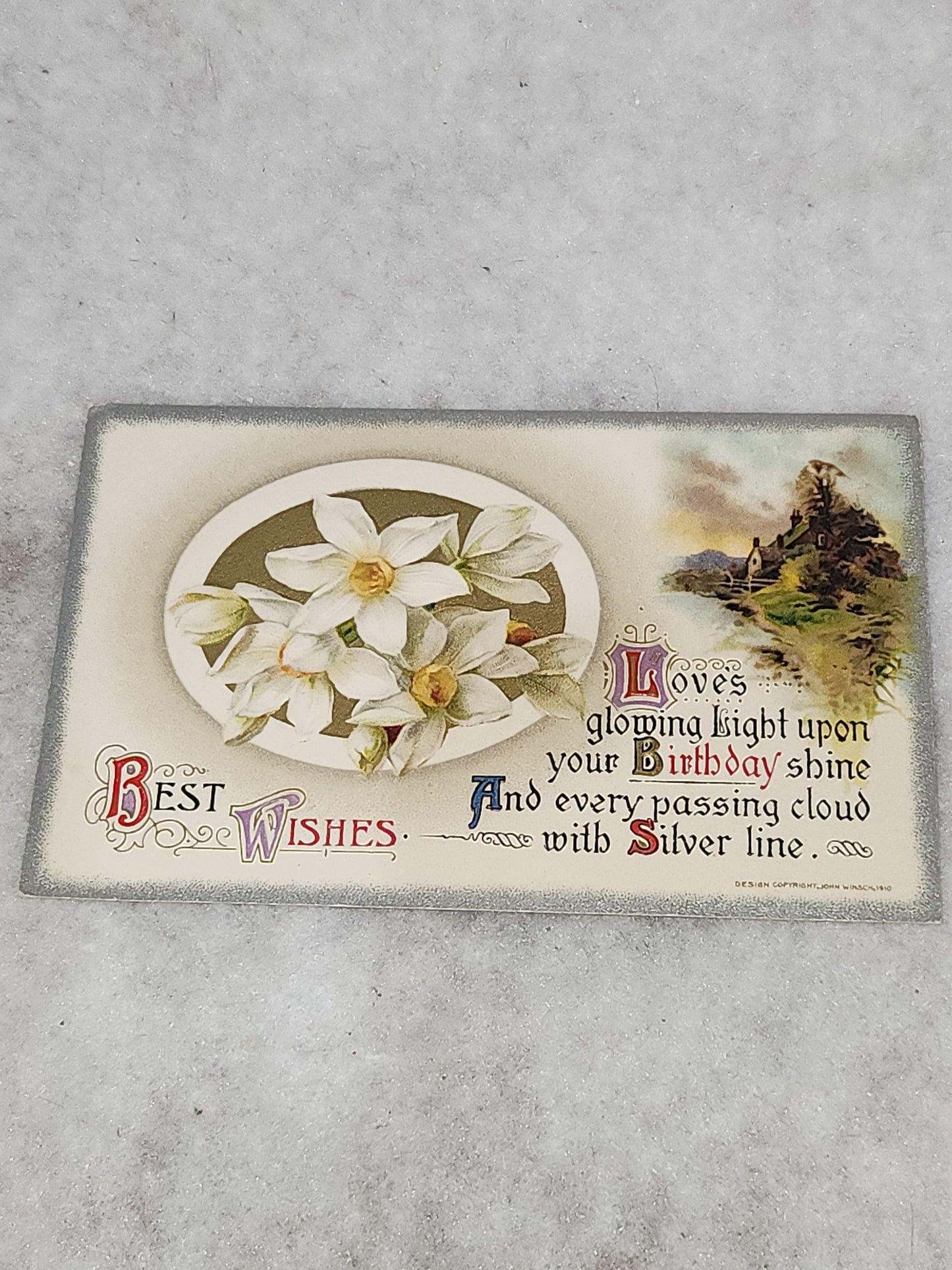 Antique Vintage Embossed Postcard Best Wishes Birthday Wishes Germany John Winsch 1912 pc67